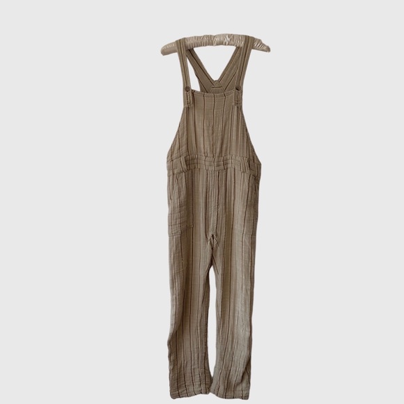 FREE PEOPLE -ONE BALLAST STRIPED GAUZE COTTON HOBO DISTRESSED OVERALLS J… - Picture 11 of 16